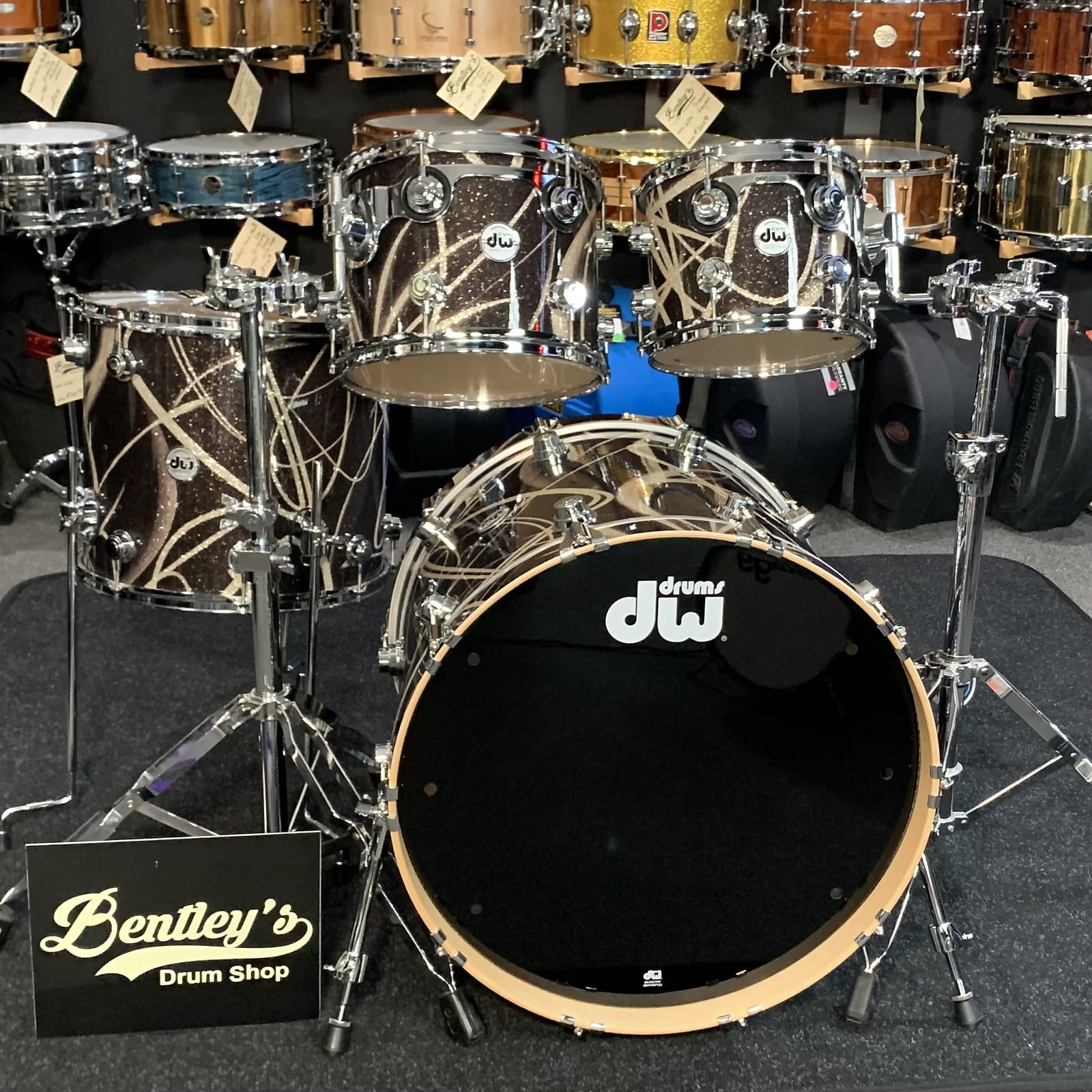 ~NEW~ DW Collector's Series 333 Maple 4-Piece 10/12/16/22 Drum Kit Set in Smoke Glass Contrail FinishPly w/ Chrome Hardware